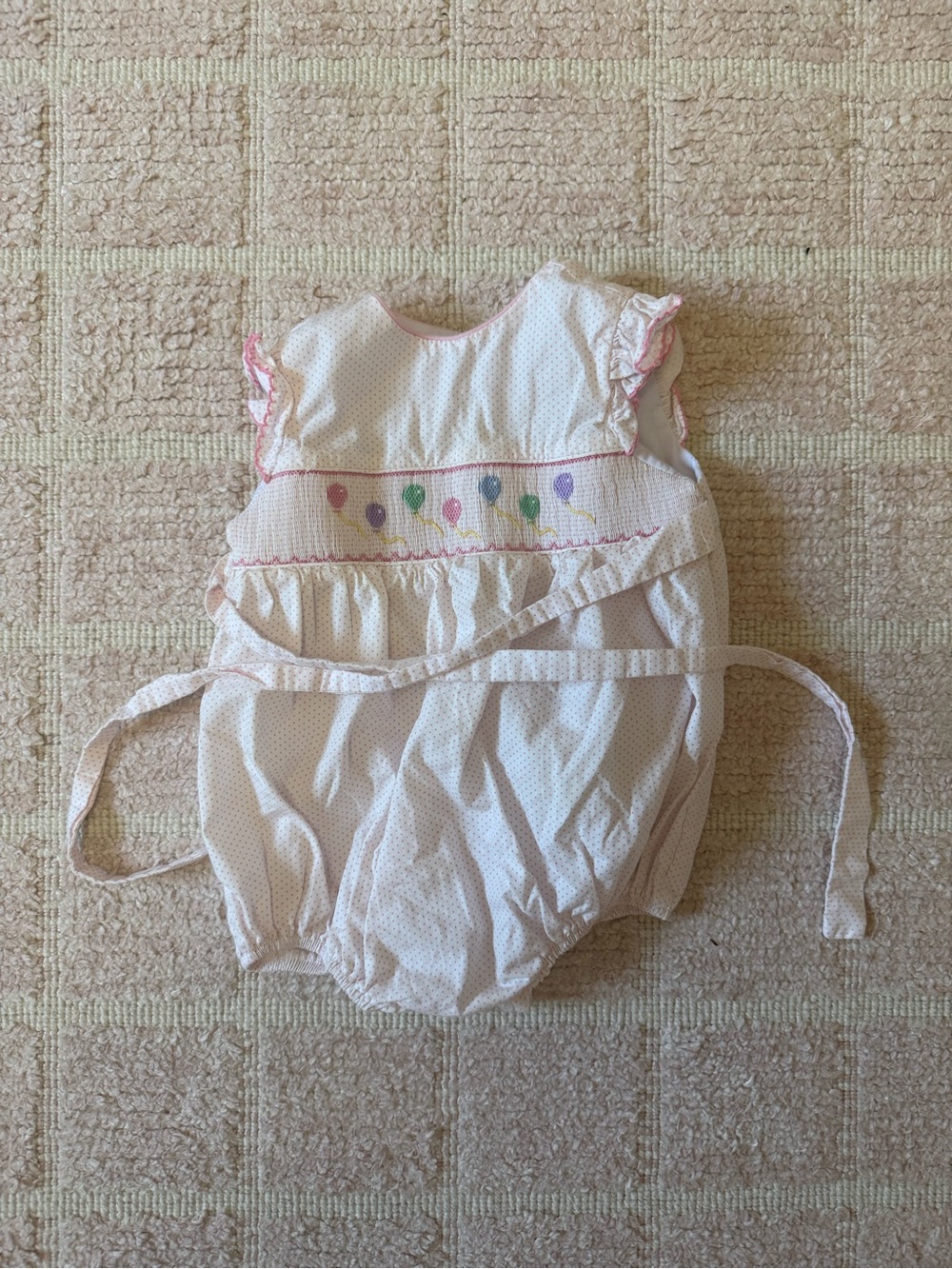 Baby Pink Polka Dot Balloon Smocked Romper - Girls